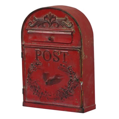 rounded embossed metal post box|Red Co. 10.5” x 15.5” Aged Red Shabby Chic Metal .